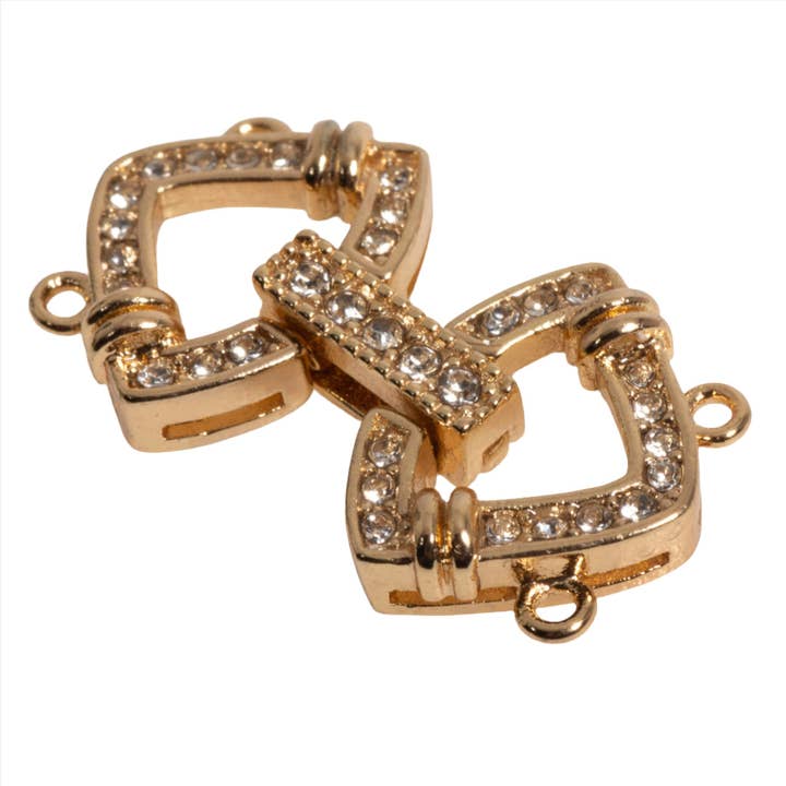 25mm x 14.5mm Curved Triangle Pavé Crystal Buckle Clasp - Made of Brass - Sold Individually - CL/40 for wholesale by Continental Beads