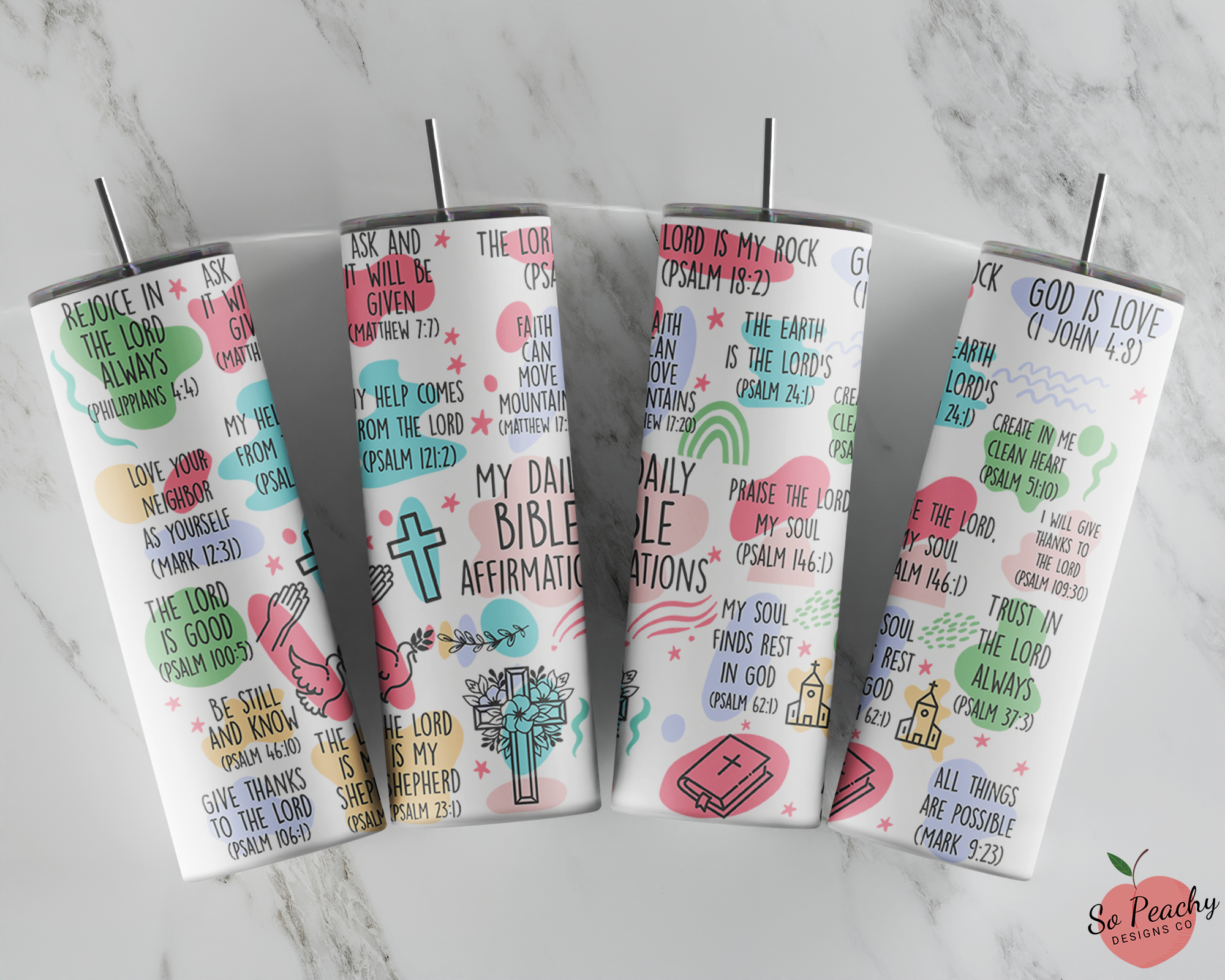 So Peachy Designs - Wholesale Insulated Mug/Tumbler - Daily Bible Affirmations Tumbler, Religious Tumbler1