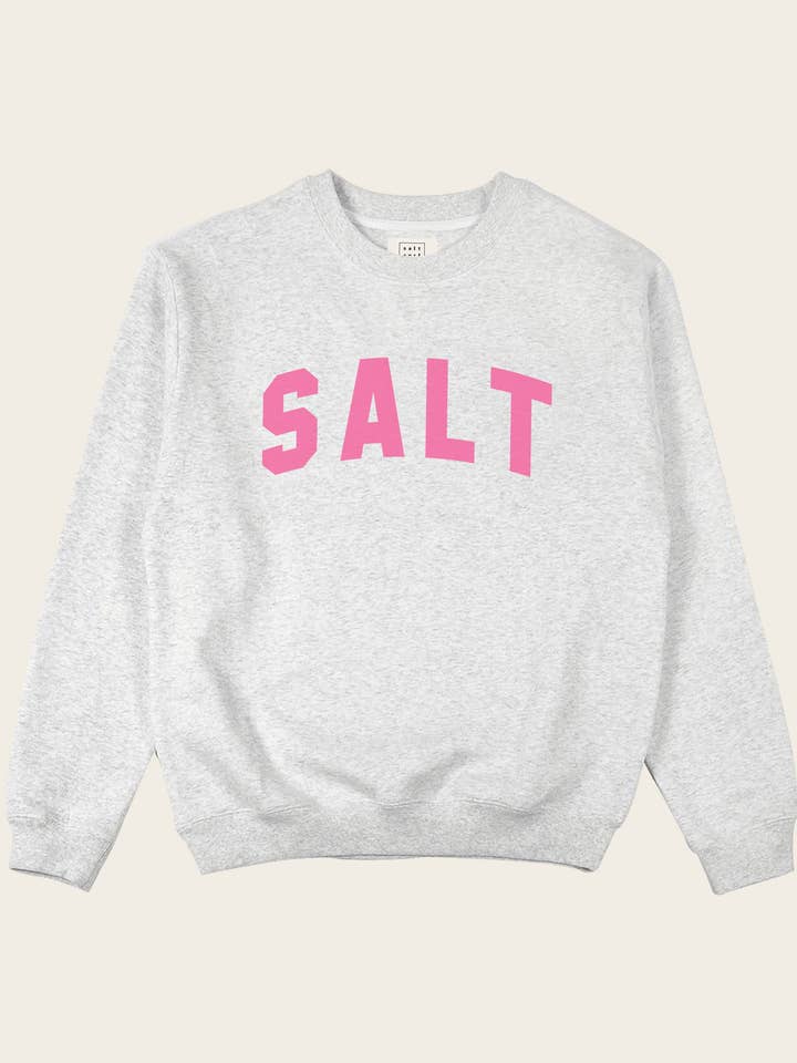 Varsity Crewneck- Athletic Grey/Warm Hot Pink for wholesale by Salt Surf