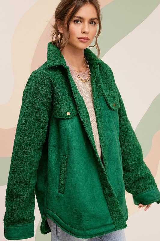 La Miel - Vente Veste – femme - JKT1790 - Veste boutonnée surdimensionnée en faux daim avec poches6