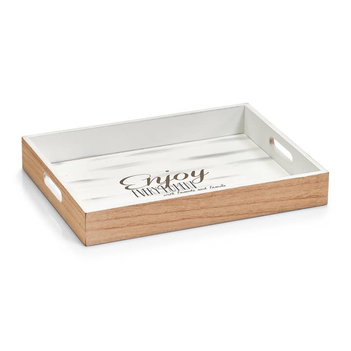 white Serving Tray "Enjoy", Wood for wholesale on Faire