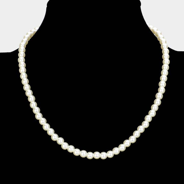 Gold Dipped Brass Metal 6mm Pearl Necklace for wholesale by Sensibling Corp.
