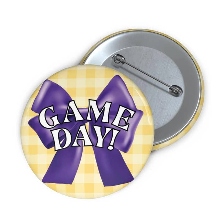 Game Day Bow Pin Button Purple/Gold for wholesale by KHins Designs