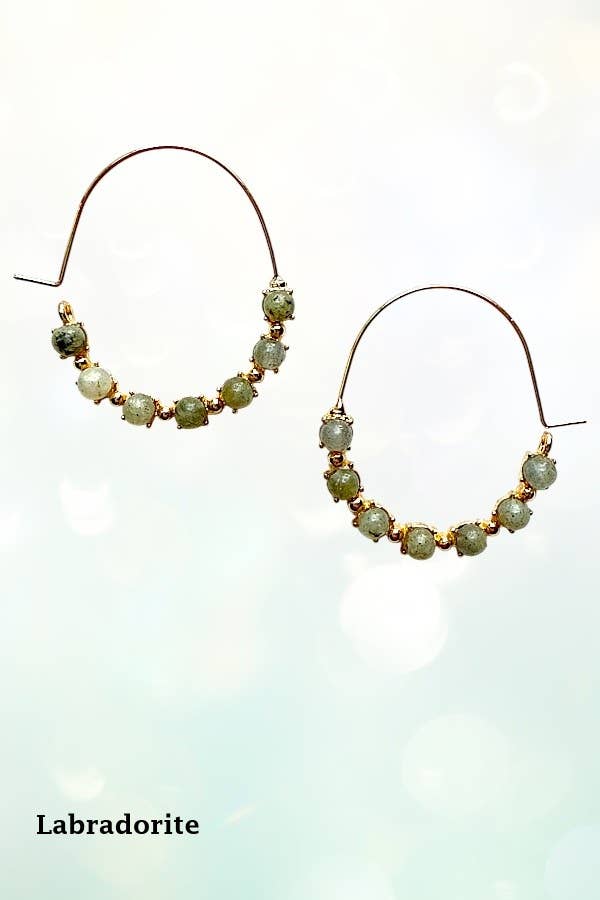 Andrea Bijoux - Wholesale Hoop Earrings - ROUND SEMI PRECIOUS BEAD STATIONED HOOP EARRING6