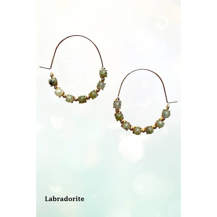 Andrea Bijoux - Wholesale Hoop Earrings - ROUND SEMI PRECIOUS BEAD STATIONED HOOP EARRING6