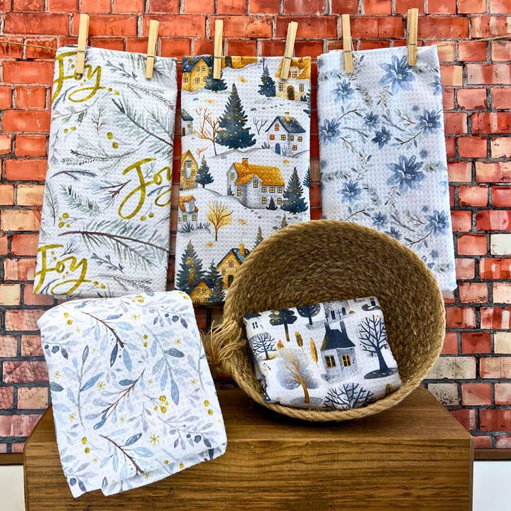 Driftless Studios - Wholesale Tea Towel - Winter Wonderland Waffle Kitchen Towels - Holiday Decor 1