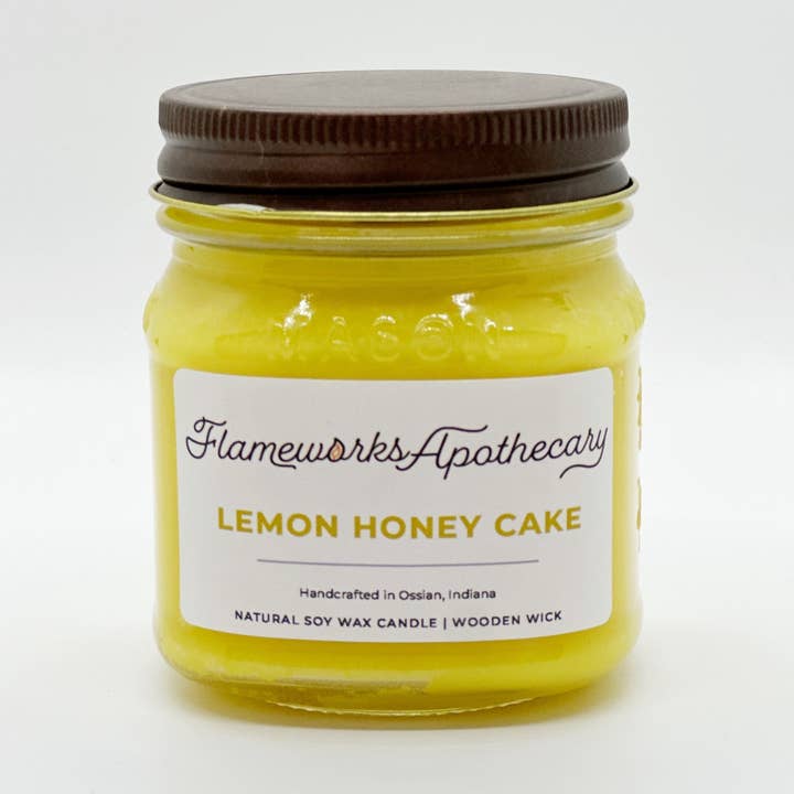 Lemon honung tårta 8 oz Mason burk trä veke ljus för wholesale av Flameworks Apothecary