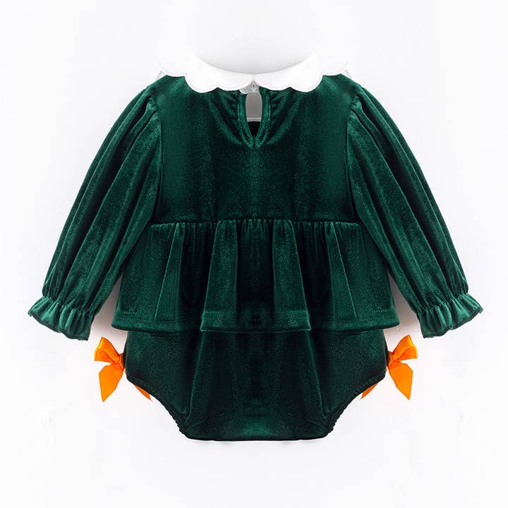 Auraquise - Wholesale Jumpsuit - Baby - Pumpkin Embroidered Velvet Romper – Halloween & Thanksgiving Baby Outfit1