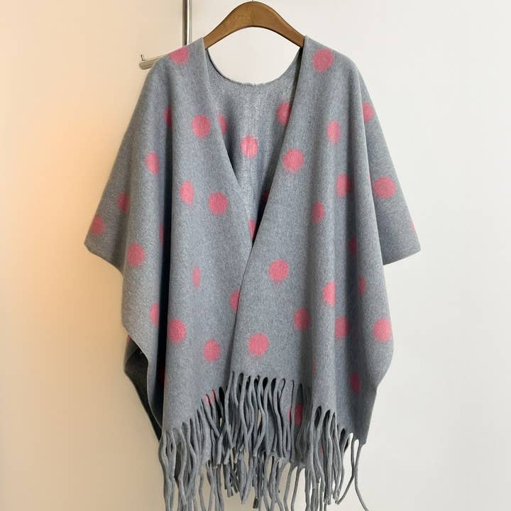ACCITY - Wholesale Poncho - Women's - Polka Dot Tassel Shawl Women Vintage WinterCape_CWOCASL00092