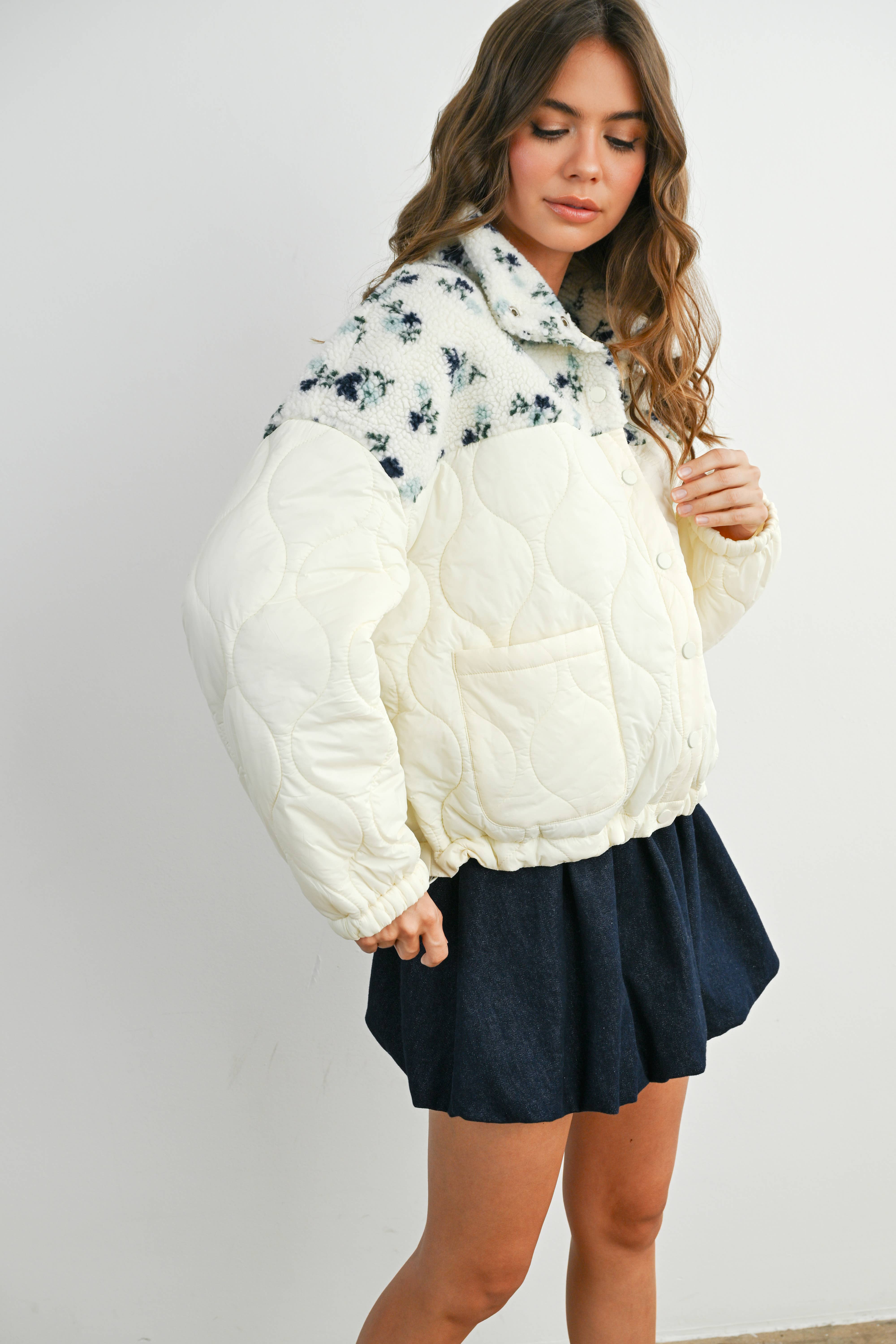 BUTTERMELON - Vente Veste – femme - Veste matelassée à manches longues à fleurs - BMJ785827