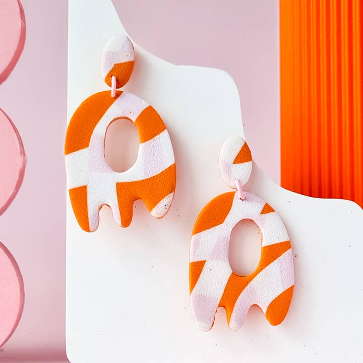 Mono - Vendita all'ingrosso Orecchini pendenti - Orecchini fatti a mano in argilla polimerica a forma organica arancione e rosa.0