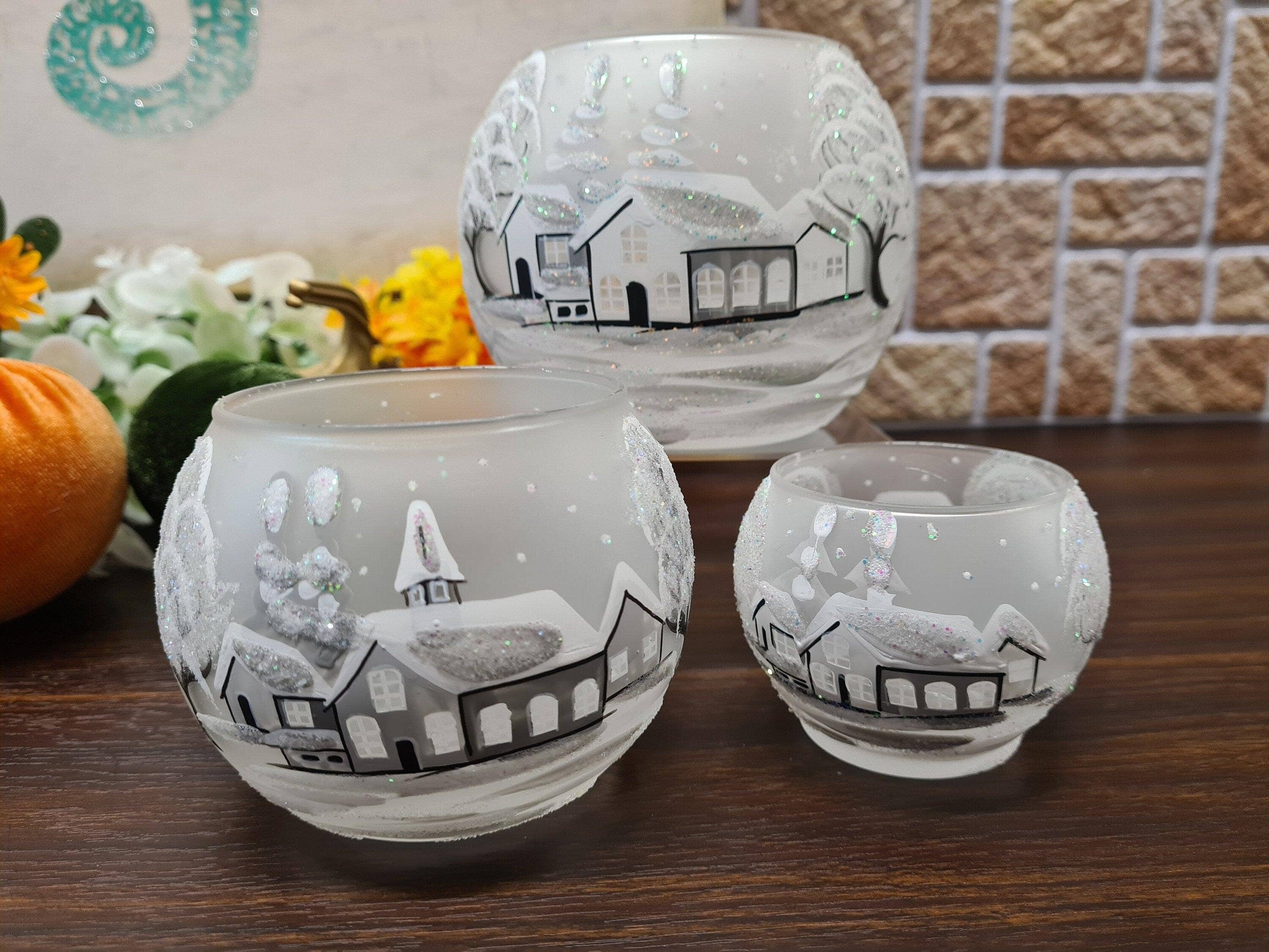 Glass by Iness - Wholesale Candle Holder - Small Frosted Glass Candle Holder, Hand Crafted in Ukraine, White Church Winter Wonderland, Wonderful Year Round6