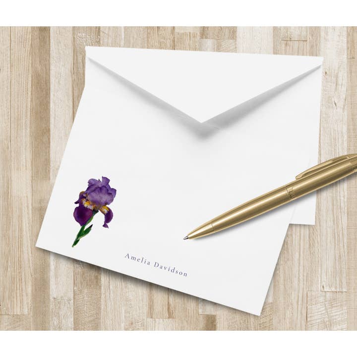 The Winsome Life Stationery - Wholesale Stationery/Notecard Set - Personalized Iris Flower Stationery / Stationary Set