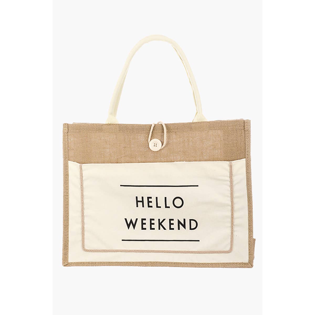 Collections by Fame Accessories - Wholesale Tote Bag - Women's - Hello Weekend Burlap Tote Bag7