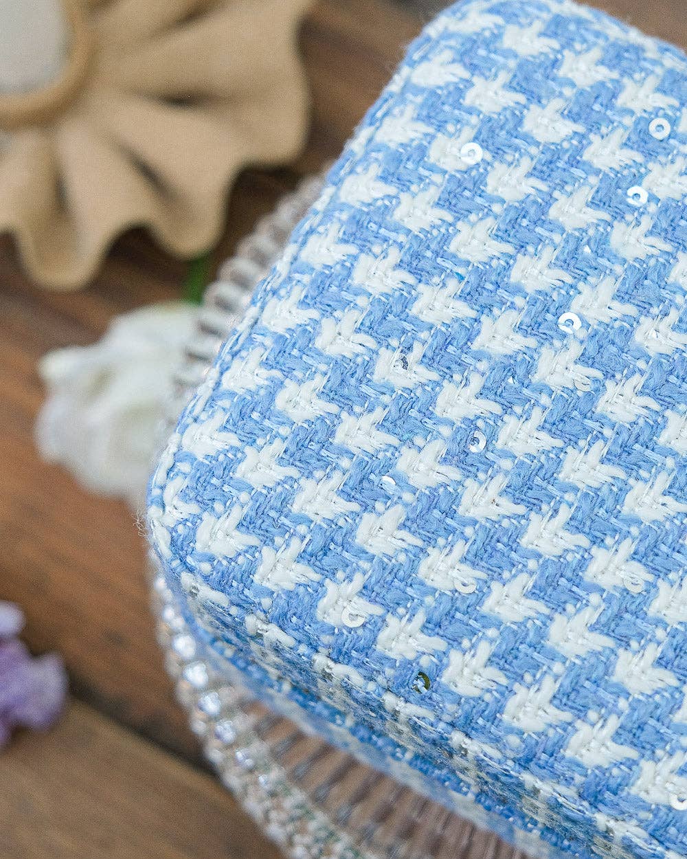 Maison Scarlett - Vente Boîte/rangement à bijoux - Boîte à bijoux de voyage Corinne en pied-de-poule9