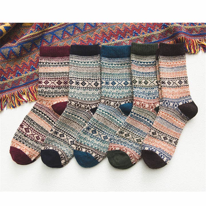 Funkyrel® Atzbranding Limited - Wholesale Socks - Unisex - Rufia - 5 Pairs Unisex Bohemian Wool Blend Socks1