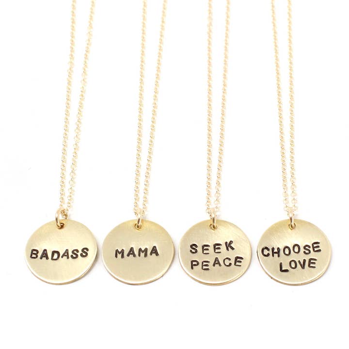 Crafts & Love - Wholesale Pendant/Charm Necklace - Stamped Tiny Phrase Necklace - Large Gold
