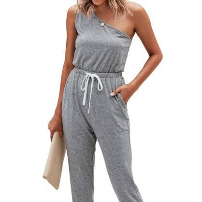 One Shoulder Sleeveless Elastic Waist Jumpsuit for wholesale by Supreme Fashion
