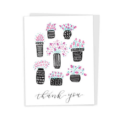 Happy Tines Design Co. - Wholesale Thank You Card - Greeting Card: Thank You Pattern Pots, Botanical, Plant Lady1