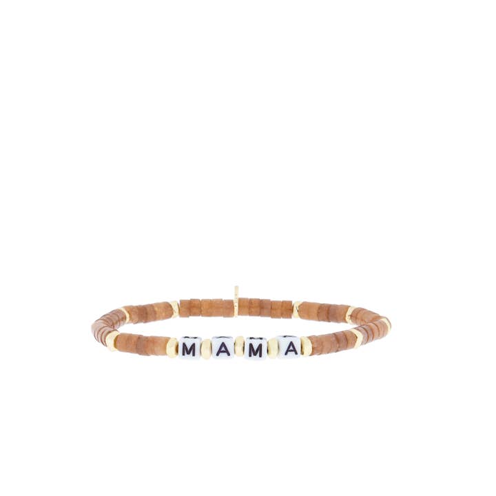 Marlyn Schiff - Wholesale Beaded Bracelet - natural stone stretch bracelet with beaded MAMA blocks