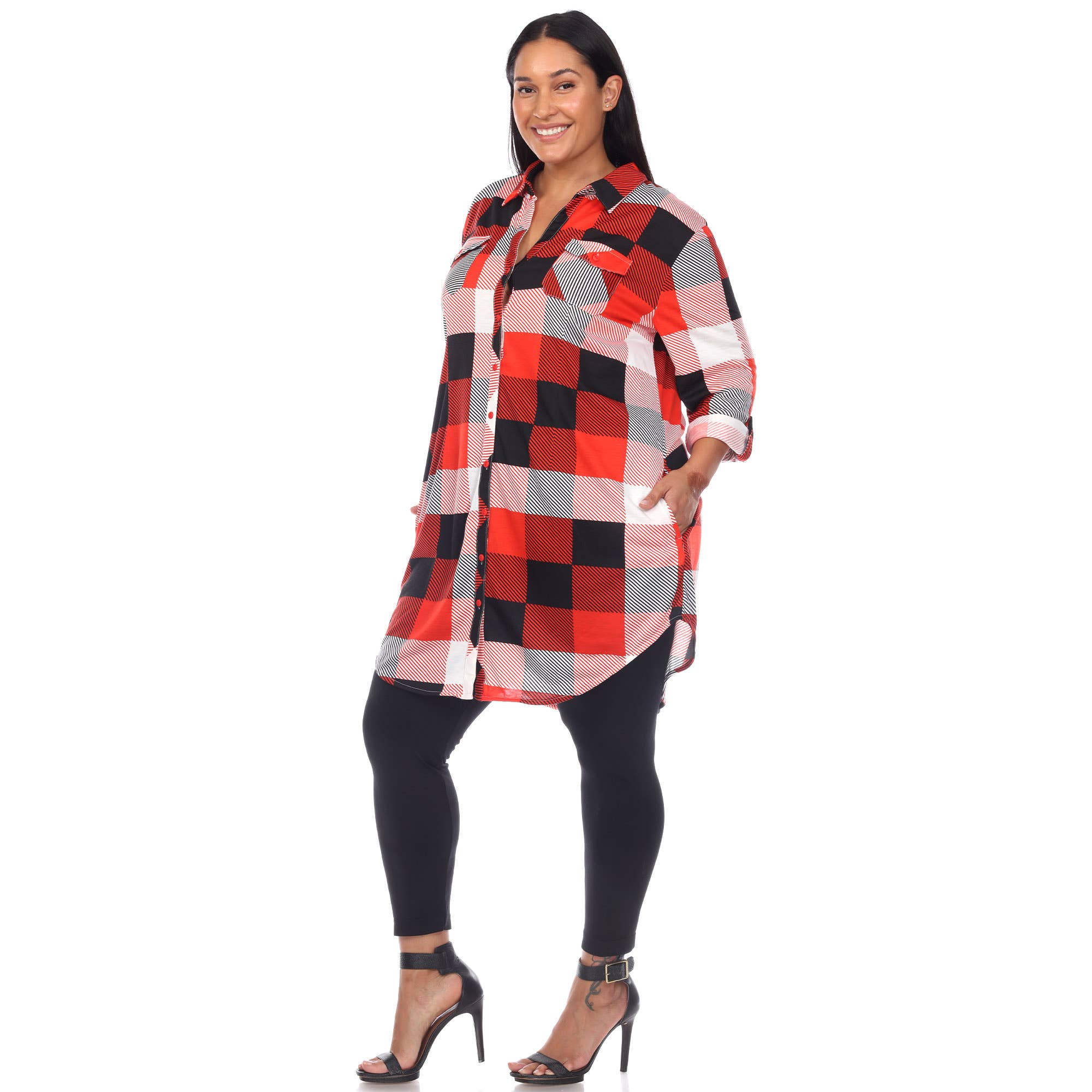 WHITE MARK - Wholesale Button Down Shirt - Women's - Plus Size Plaid Tunic Shirt6