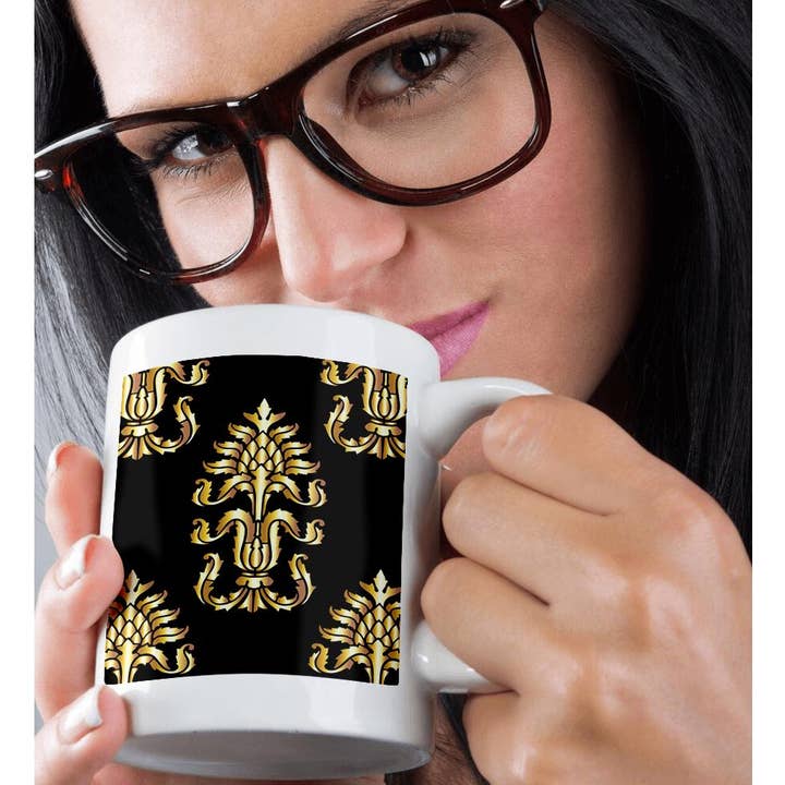 3dRose – Großhandel Kaffeebecher – 3dRose, Bild eines stilisierten Ananasmusters in tonalem Gelb - kein Metallfoliendruck, Tasse9