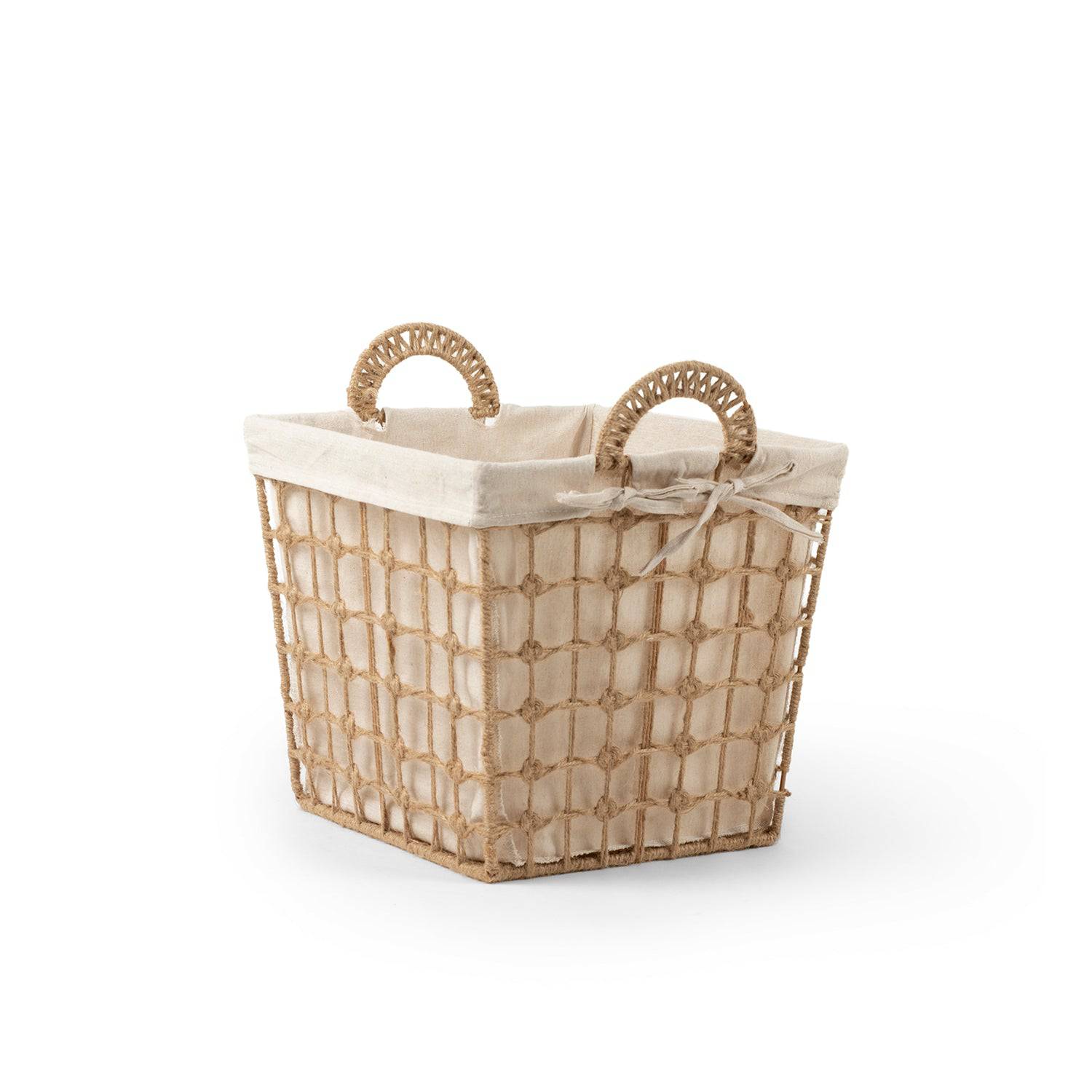 Basketly - Wholesale Basket - Square Hemp Tied Wire Basket with Fabric Inner4