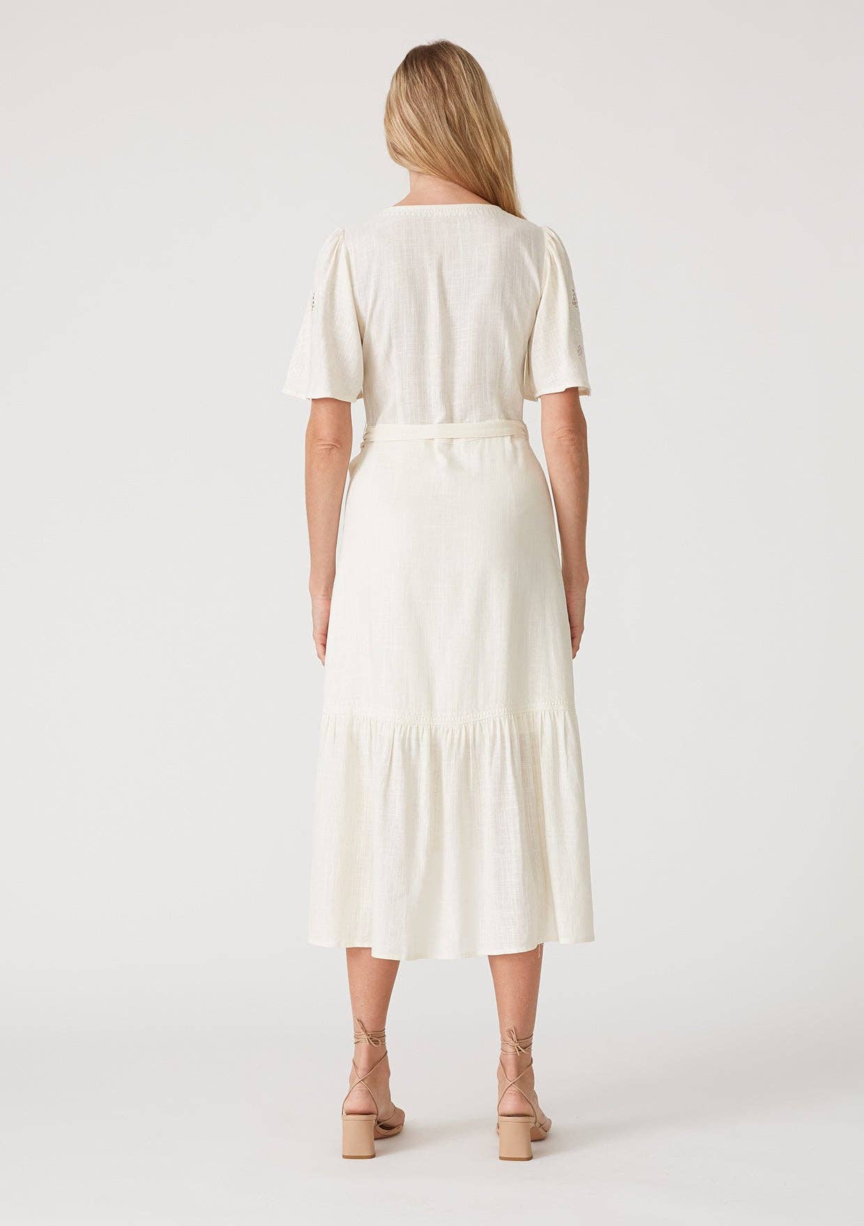 Lovestitch - Wholesale Dress - Women's - Cutout Embroidered Short Sleeve Midi Wrap Dress7