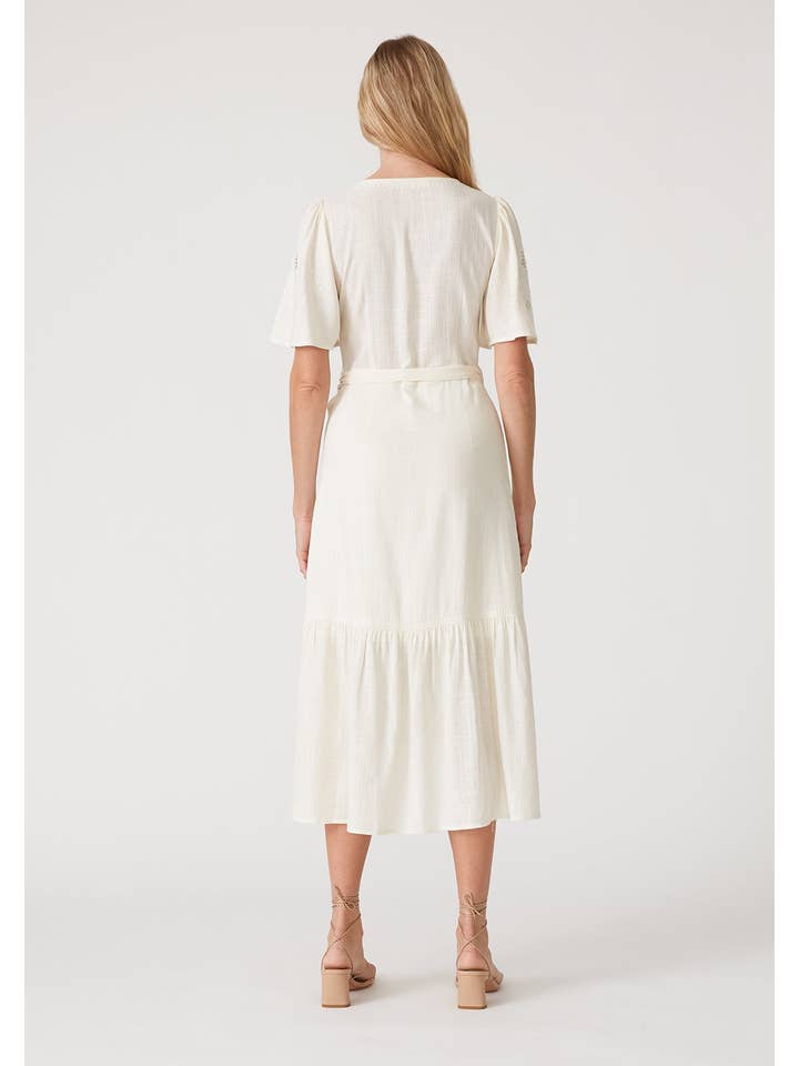 Lovestitch - Wholesale Dress - Women's - Cutout Embroidered Short Sleeve Midi Wrap Dress7