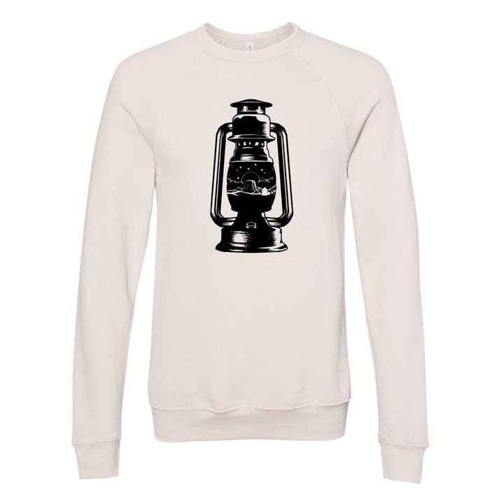 Devils Tower Lantern Heather Dust Unisex Sponge Fleece Raglan Crewneck Sweatshirt for wholesale by Living My Best Life in Wyoming