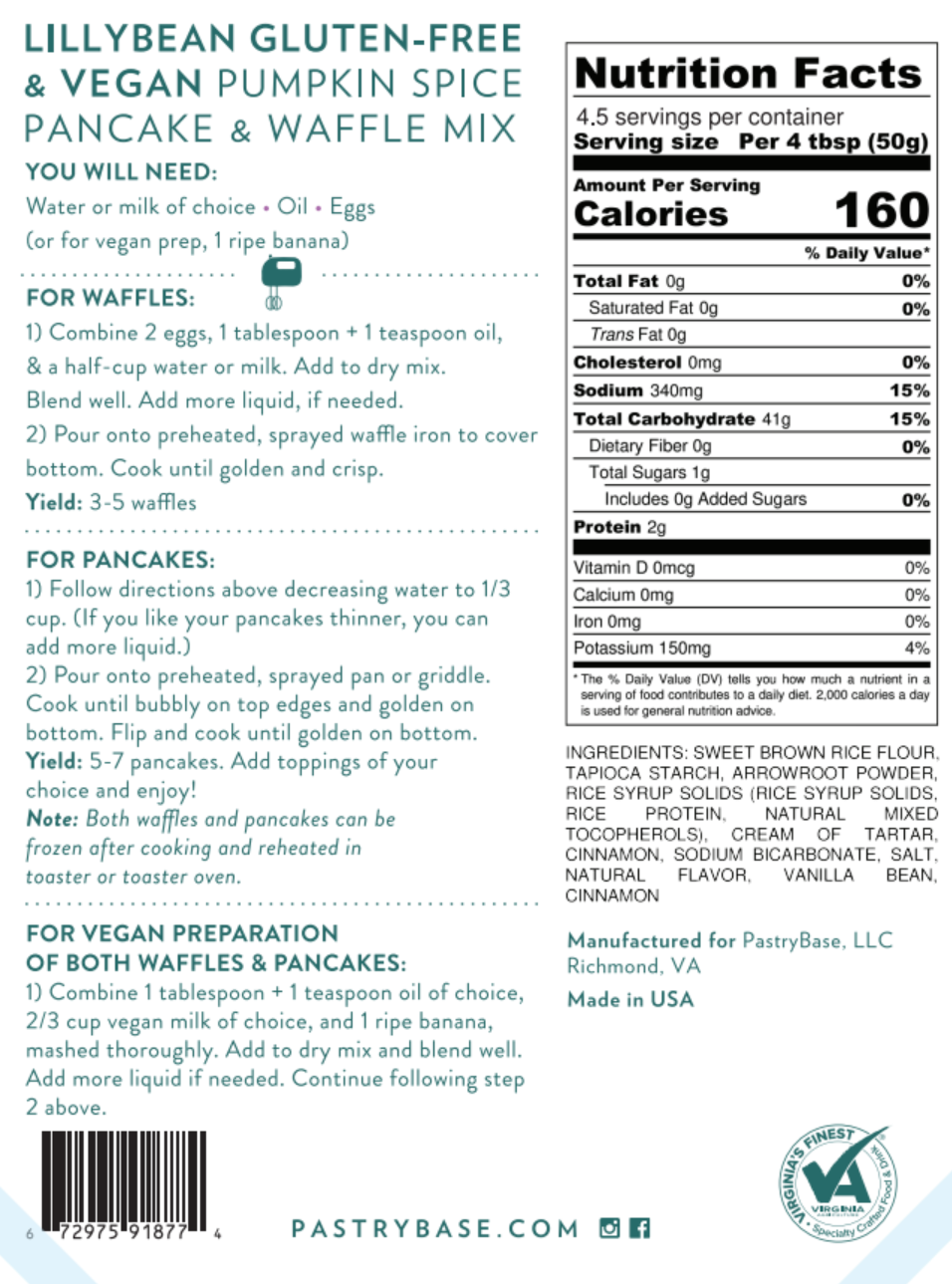 LillyBean Baking – Preparado de panqueca por atacado – Mistura vegana e sem glúten para panquecas e waffles de abóbora com especiarias2