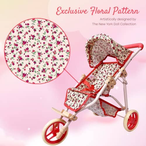 The New York Doll Collection - Wholesale Doll Stroller - Kids - Baby Doll Floral Jogging Stroller