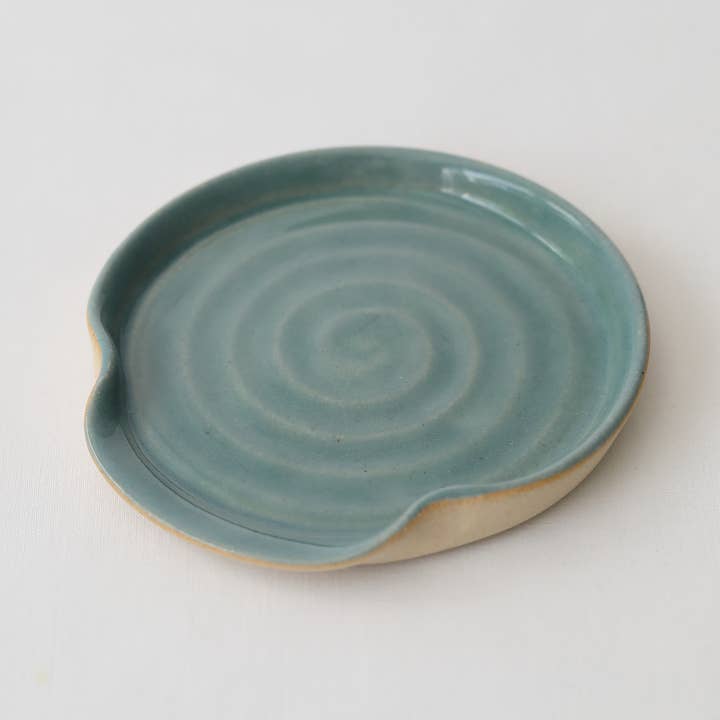 Handmade Ceramic Spoon Rest - Pale Turquoise Blue for wholesale by Katie L Thompson Designs