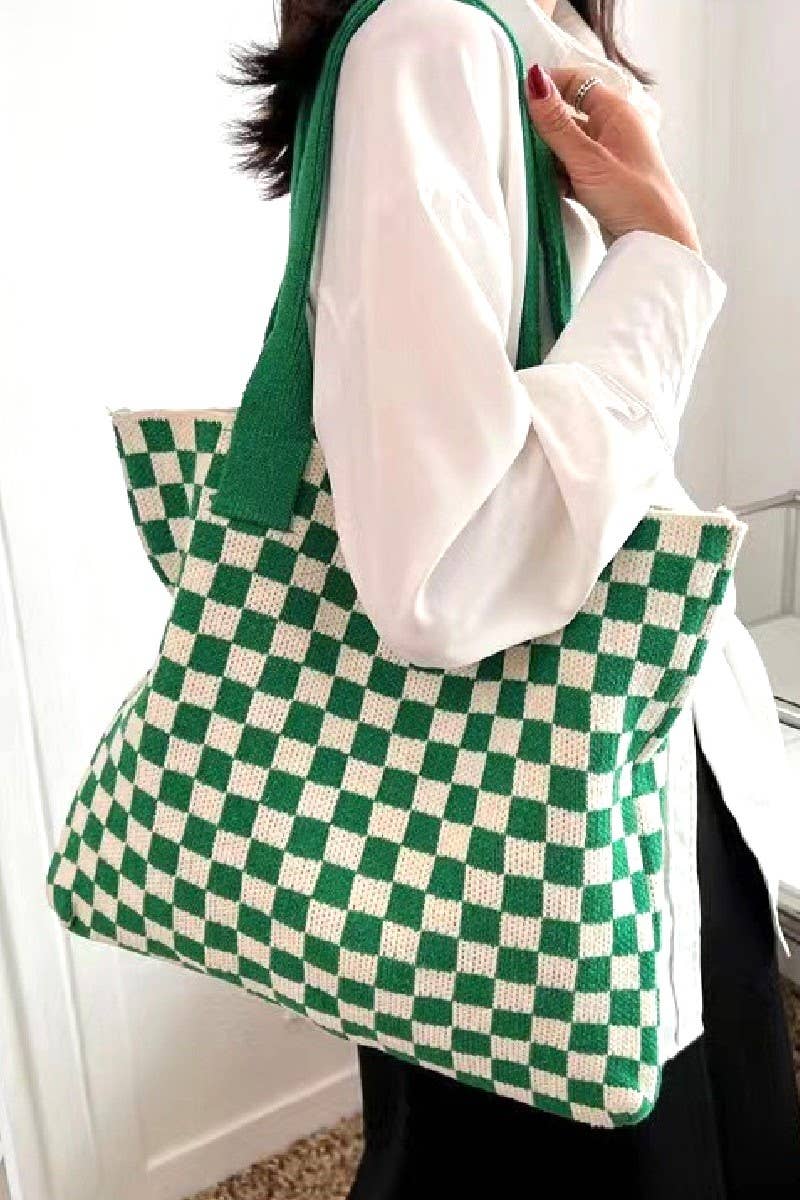42POPS - Wholesale Shoulder Bag - Women's - ",...._ Checkered Crochet Knitted Canvas Bag2