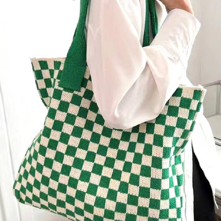 42POPS - Wholesale Shoulder Bag - Women's - ",...._ Checkered Crochet Knitted Canvas Bag2