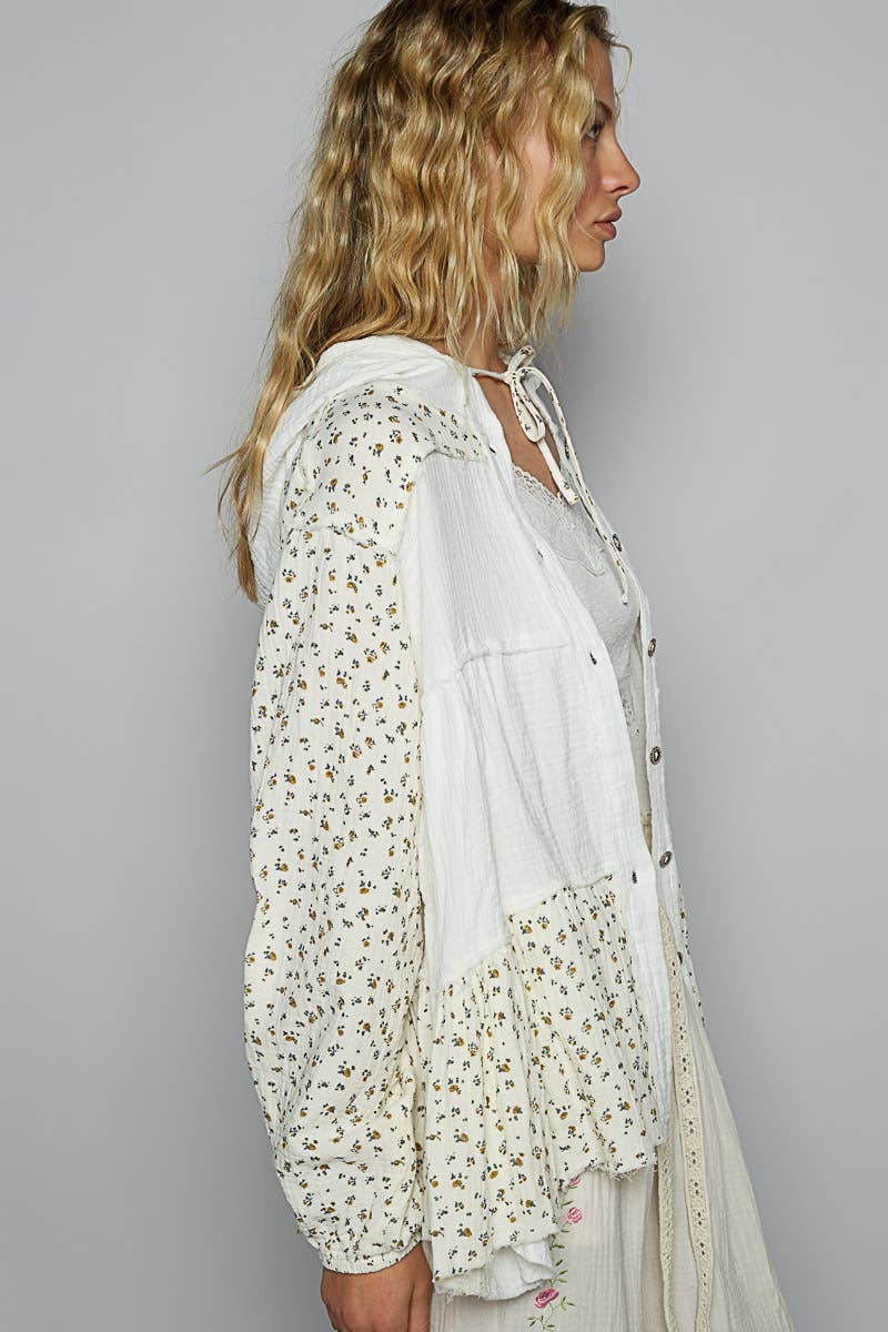 Pol Clothing - Wholesale Jacket - Women's - Balloon sleeve double gauze shirring detail jacket4