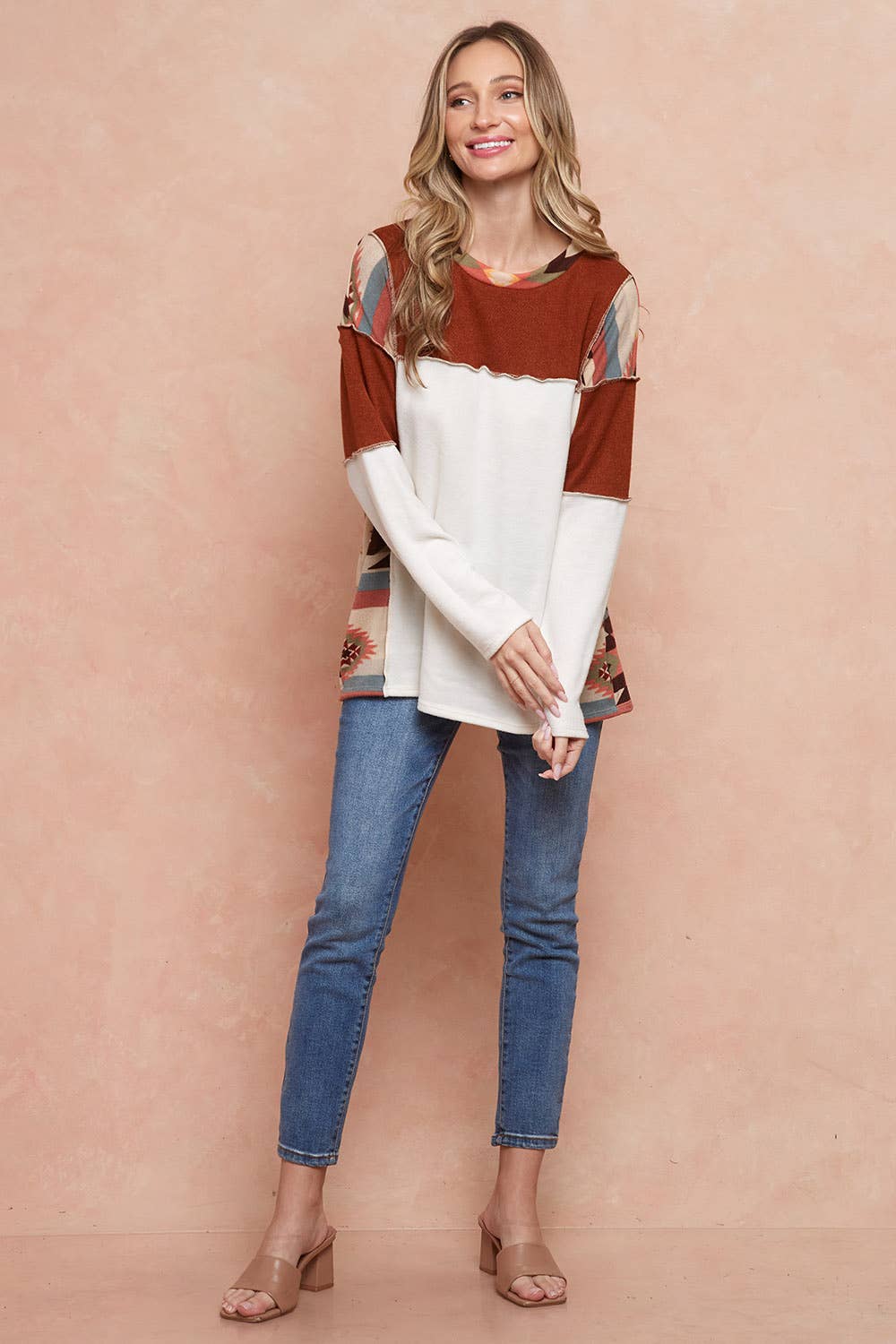 Moonshot Clothing - Wholesale Tunic - Women's - MST2977-DELFI AZTEC COLORBLOCK PULLOVER5