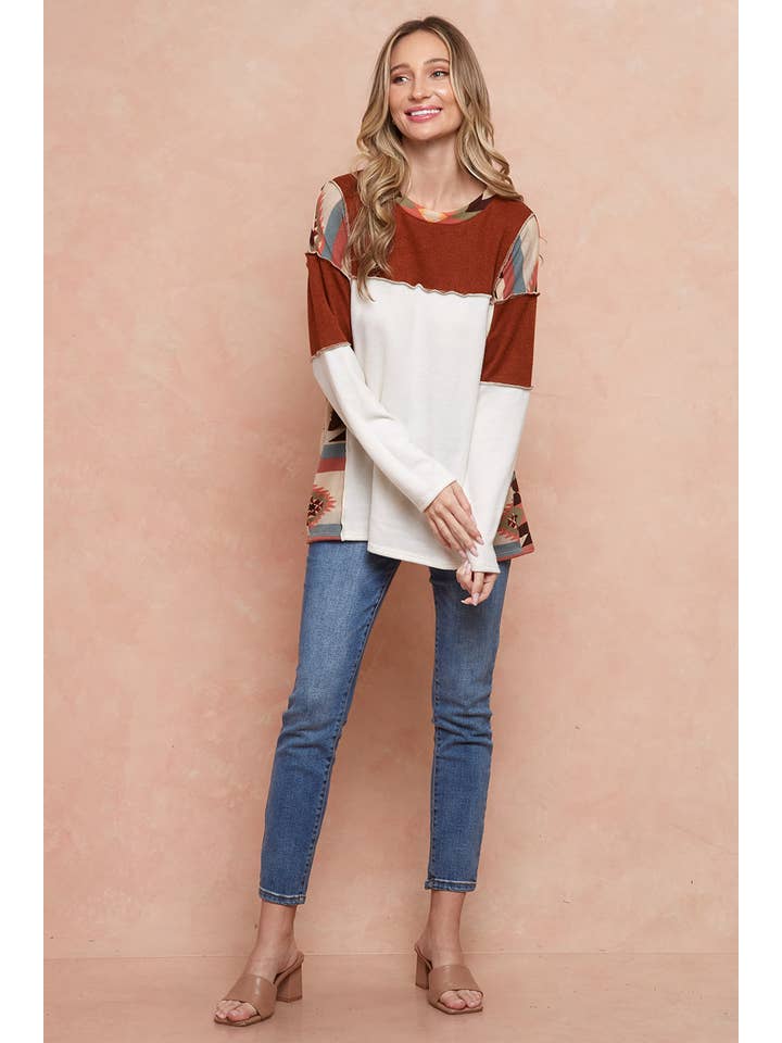 Moonshot Clothing - Wholesale Tunic - Women's - MST2977-DELFI AZTEC COLORBLOCK PULLOVER5