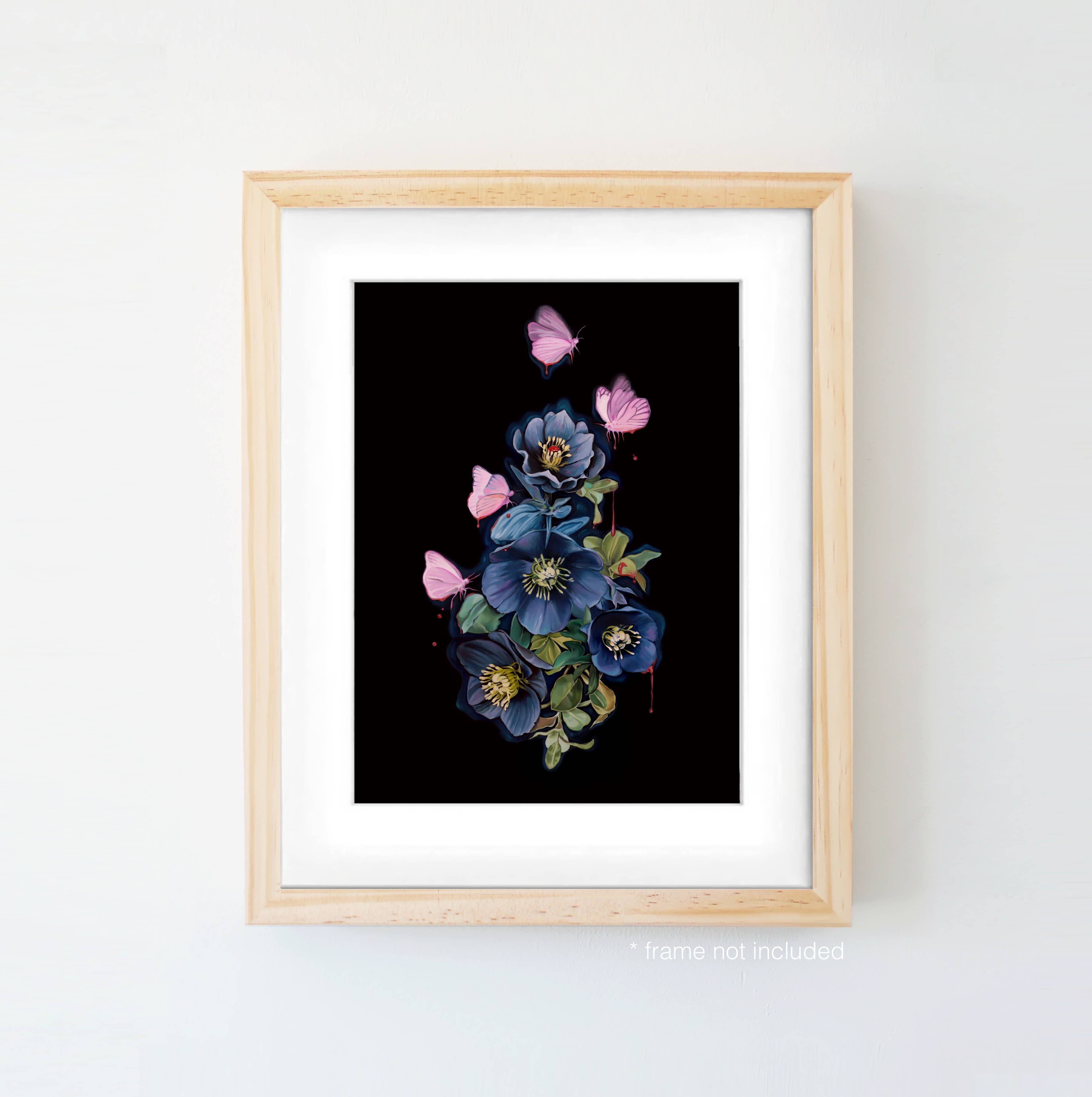 Trisha Thompson Adams - Wholesale Art Print - Blooderflies and Hellebores Dark Garden Botanical Art Print8