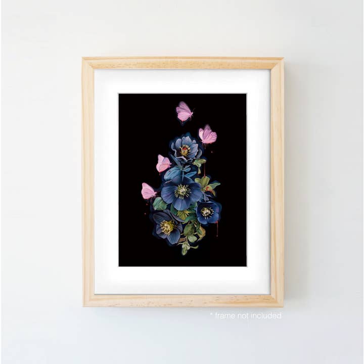 Trisha Thompson Adams - Wholesale Art Print - Blooderflies and Hellebores Dark Garden Botanical Art Print8
