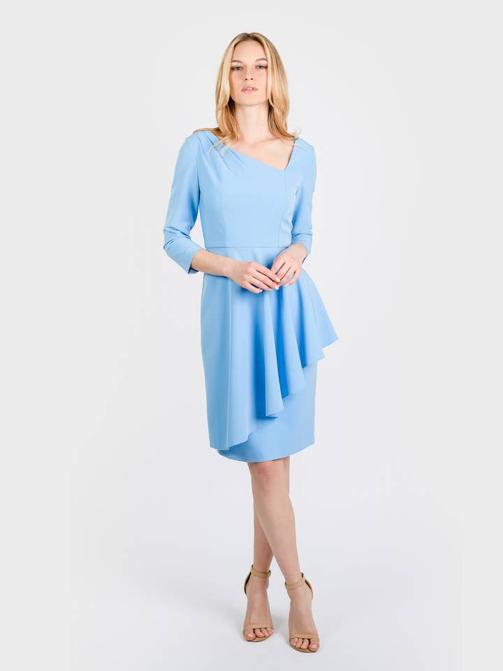 CN7185 3/4 slv asymmetrischer Ausschnitt Überrock Kleid für den Großhandel von Cenia New York