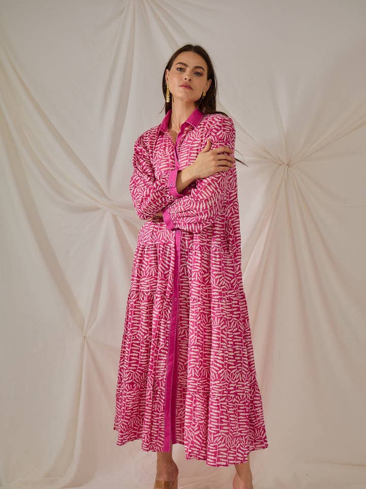 Robe longue bohème en coton imprimé zèbre rose - Orice pour la vente par Orice