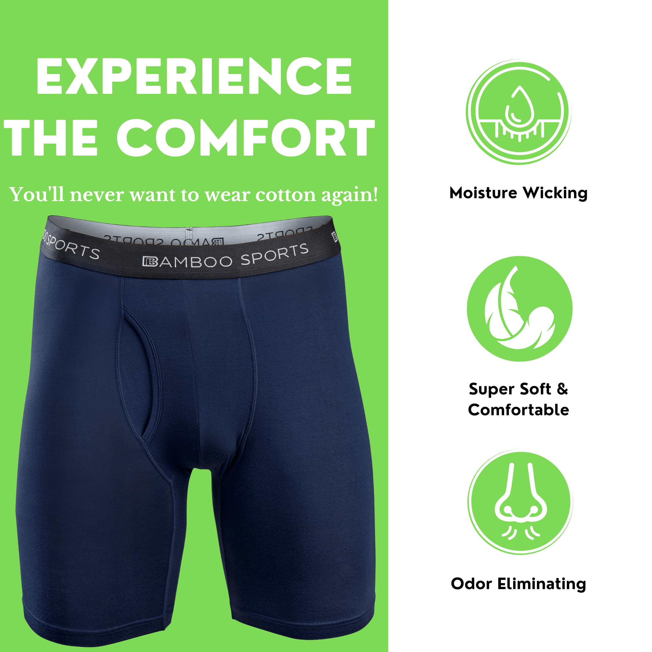 Bamboo Sports - Vendita all'ingrosso Intimo - Uomo - Boxer da uomo in rayon di bambù con cuciture interne da 15,2 cm, confezione da 413