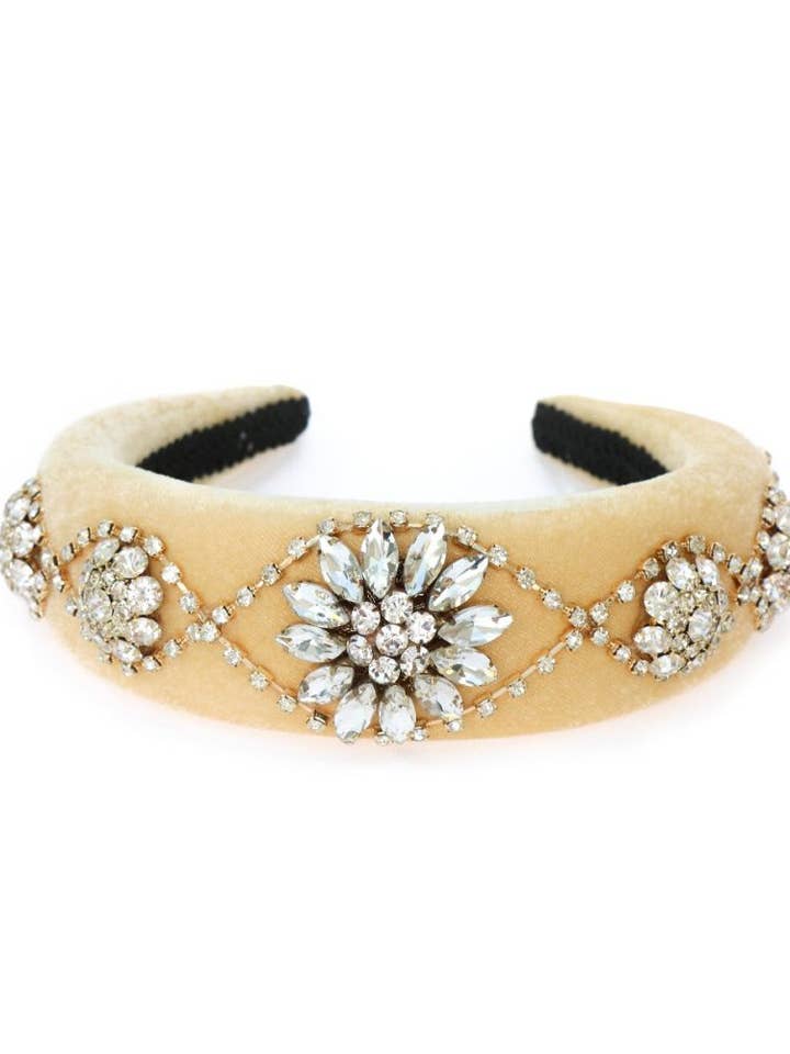 Cream Velvet Crystal Swirl Hairband for wholesale by Rosie Fox