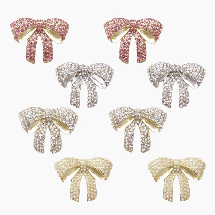 Chubby Ribbon CZ Studded Post Stud Earrings for wholesale by Fashion City