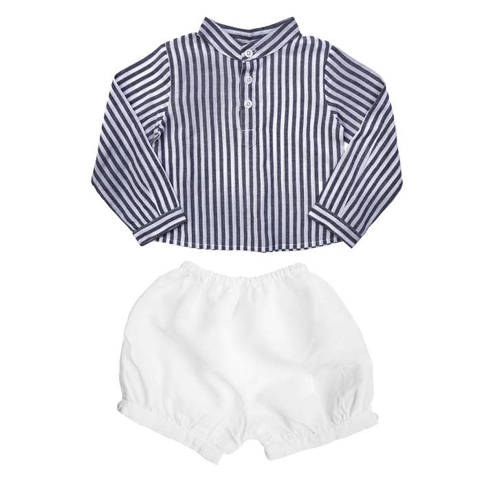 Gift set | Boys Harbor Island shirt and white linen short for wholesale by Louelle.