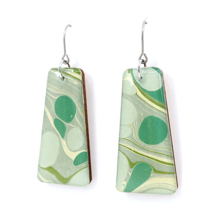Mid century modern green marble dangle modern earrings for wholesale by autumn + tree