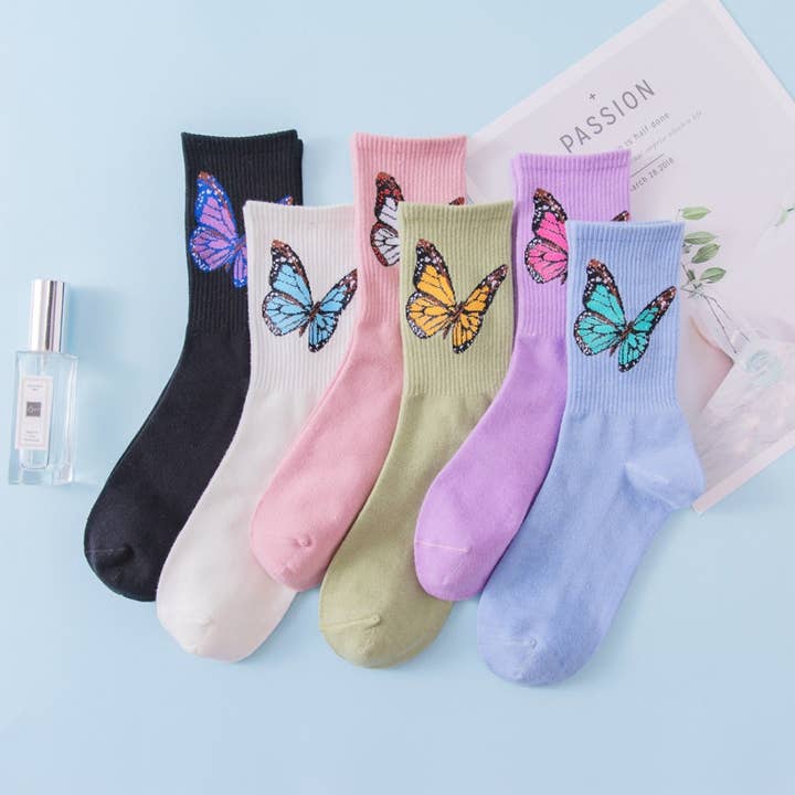 Funkyrel® Atzbranding Limited - Wholesale Socks - Women's - Rufia - Butterfly Print Colorful Socks