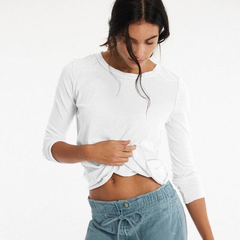 Plush Looks - Wholesale T-Shirt - Women's - Solid Color Round Neck Long Sleeve T-Shirt9