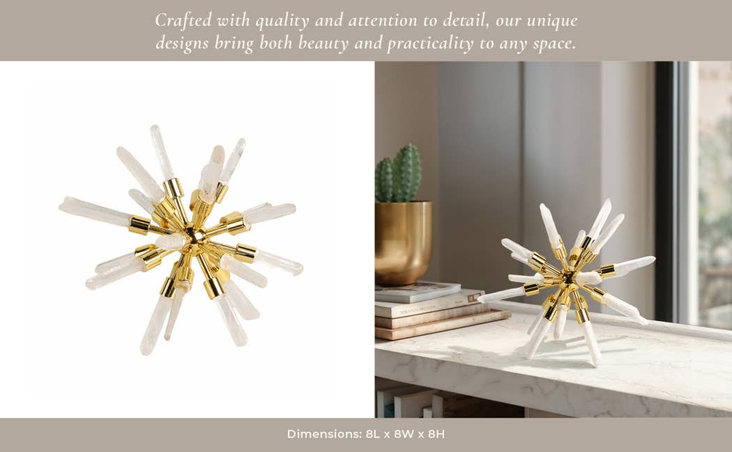 Sagebrook Home - Wholesale Decorative Tabletop Object - Metal Glass Small Crystal Starburst Statuary - Gold, 8 in.13
